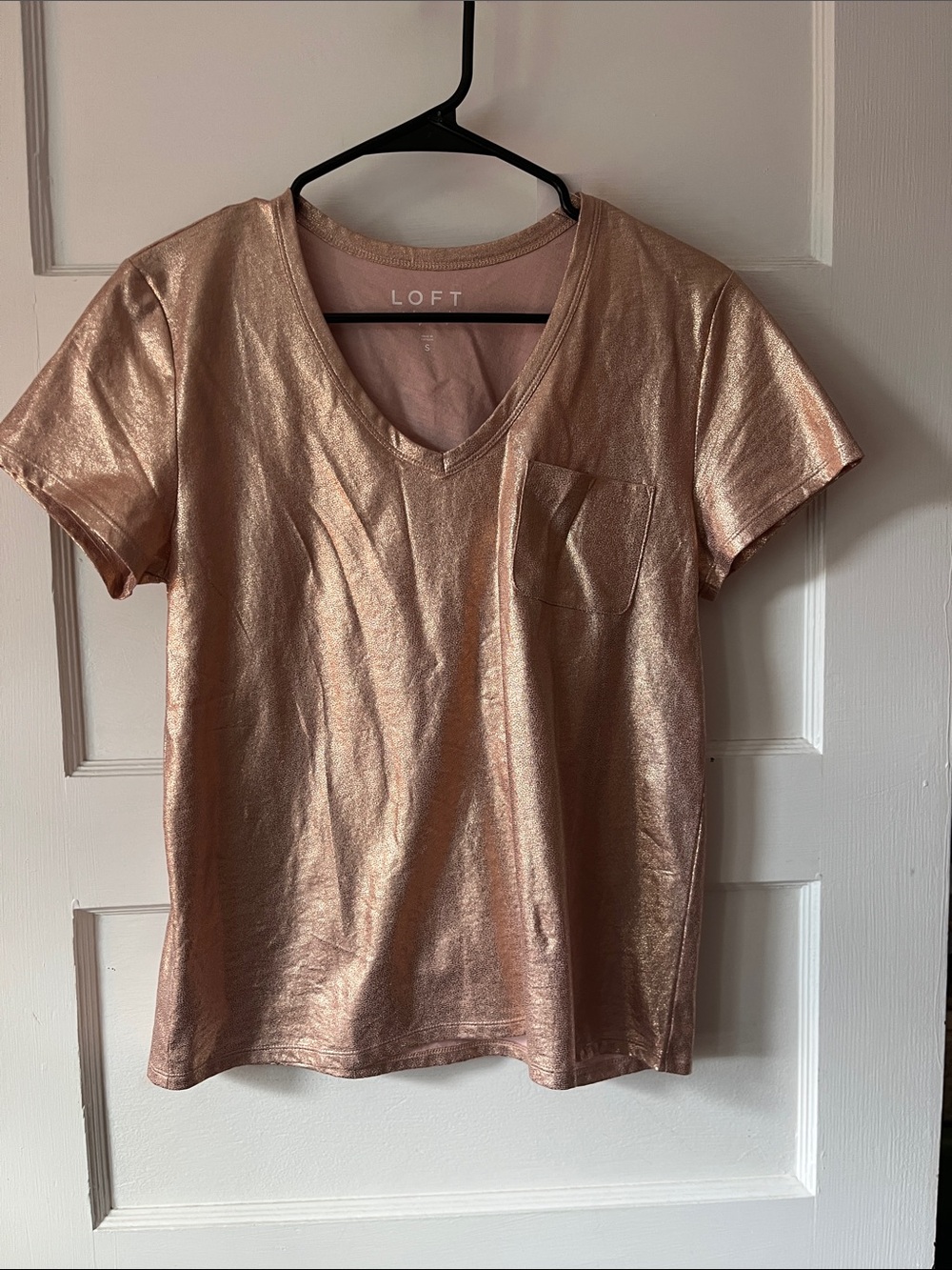 LOFT Rose Gold Metallic V-Neck Short Sleeve Tee